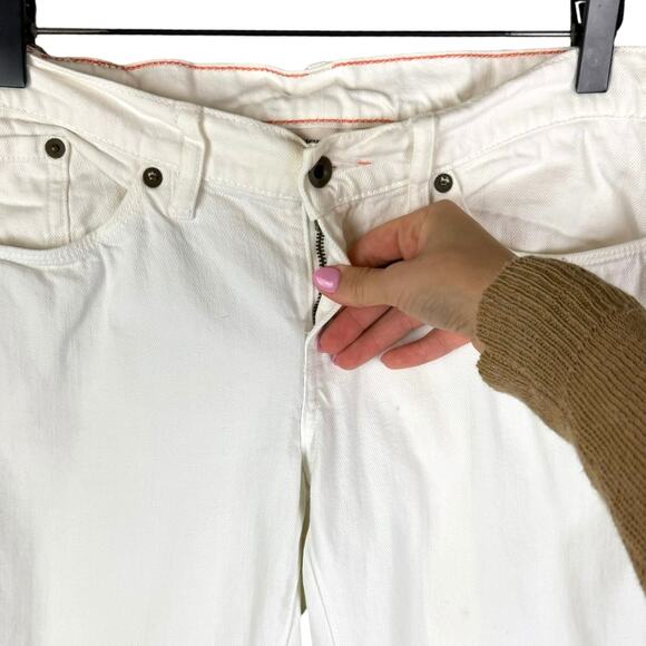 Raleigh Denim Workshop White Rigid Denim Frayed Cropped Low Rise Jeans - Picture 4 of 9